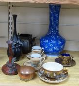 A group of Japanese and Chinese items, bronze ceramics, tallest 29cm