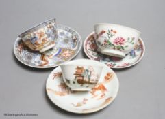 A small collection of 18th century Chinese porcelain,comprising a semi-eggshell tea bowl and