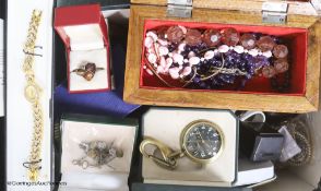 A mixed collection of vintage costume, silver and other jewellery, mixed wristwatches, yellow metal