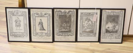 Hawkins after Wale, five engravings from Barnard's History of England, 34 x 20cm