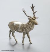 A modern free standing silver miniature model of a stag, C.F.H & Co, London, 1990, height 10.9cm,