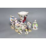 A collection of Meissen and Continental porcelain figures,including a 19th century Meissen