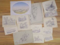 A group of assorted Victorian pencil topographical views, largest 28 x 20cm, unframed