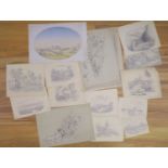 A group of assorted Victorian pencil topographical views, largest 28 x 20cm, unframed