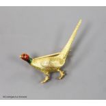 An early 20th century 9ct and polychrome enamel pheasant brooch, 42mm, gross weight 6.4 grams.