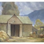 Eric Newton (1901-1970), oil on canvas, Hill Farm, signed with label verso, 30 x 35cm