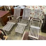 A pair of Alexander Rose teak folding steamer chairs and one other similar chair (3)