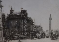 Francis Dodd (1874-1949), etching, Duke of York's Column, Waterloo Place /Lower Regent Street