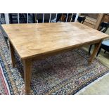 A rectangular pine kitchen table, width 160cm, depth 79cm, height 75cm