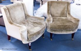 A pair of George III style pale grey velvet upholstery armchairsProvenance - a country estate near