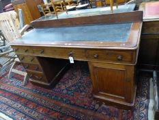 A late Victorian mahogany pedestal desk, length 152cm