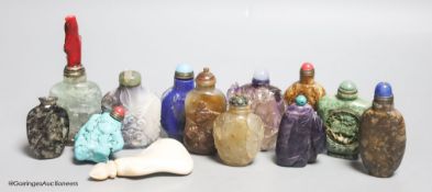 Thirteen Chinese hardstone snuff bottles, lapis turquoise eetc