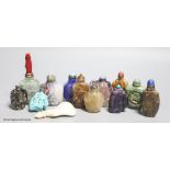 Thirteen Chinese hardstone snuff bottles, lapis turquoise eetc