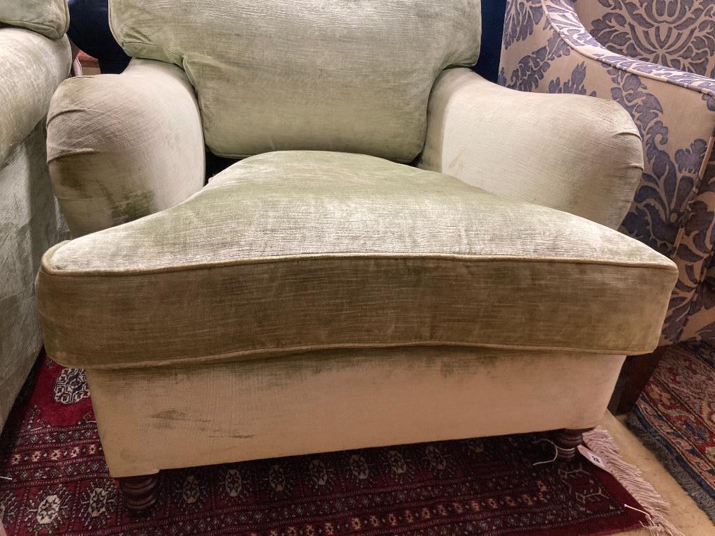 A George Smith Howard style armchair upholstered in pale green velvet, width 80cm, depth 110cm, - Image 2 of 2