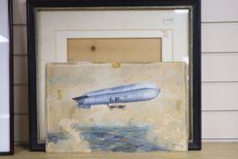 W.J. Dagleish, watercolour, C21 Airship in flight, signed and dated 1925, 29 x 46cm