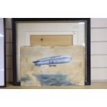W.J. Dagleish, watercolour, C21 Airship in flight, signed and dated 1925, 29 x 46cm