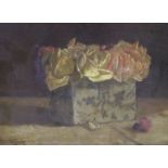 Alick Cooper, oil on canvas, Still life of roses in a flower brick, signed and dated '75, 24 x 32cm