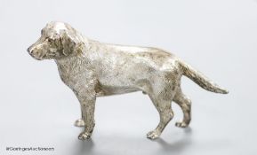 A modern free standing silver miniature model of a dog, C.F.H & Co, London, 1994, height 76mm, 243