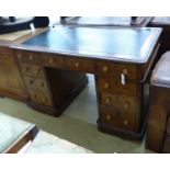 A late Victorian oak pedestal desk, length 122cm