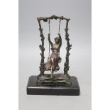 After Auguste Moreau, (1834-1917), Art nouveau style 'Girl on a swing' bronze (?) sculpture