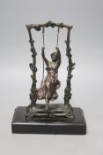 After Auguste Moreau, (1834-1917), Art nouveau style 'Girl on a swing' bronze (?) sculpture