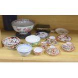 A collection of Chinese and Japanese ceramics,including a famille rose Export bowl on hardwood