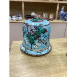 A Victorian majolica cheese dome and stand, height 30cm