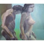 Roland Gautier, oil on panel, Study of nudes, signed verso and dated 1994, 103 x 123cm, unframed