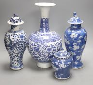 Four Chinese blue and white vases, 19th/20th century, tallest 35.5cm