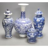 Four Chinese blue and white vases, 19th/20th century, tallest 35.5cm