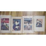 Japanese School, eight assorted woodblock prints, overall 54 x 33cm, unframed