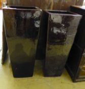 A pair of large brown glazed pottery garden planters, height 91cm