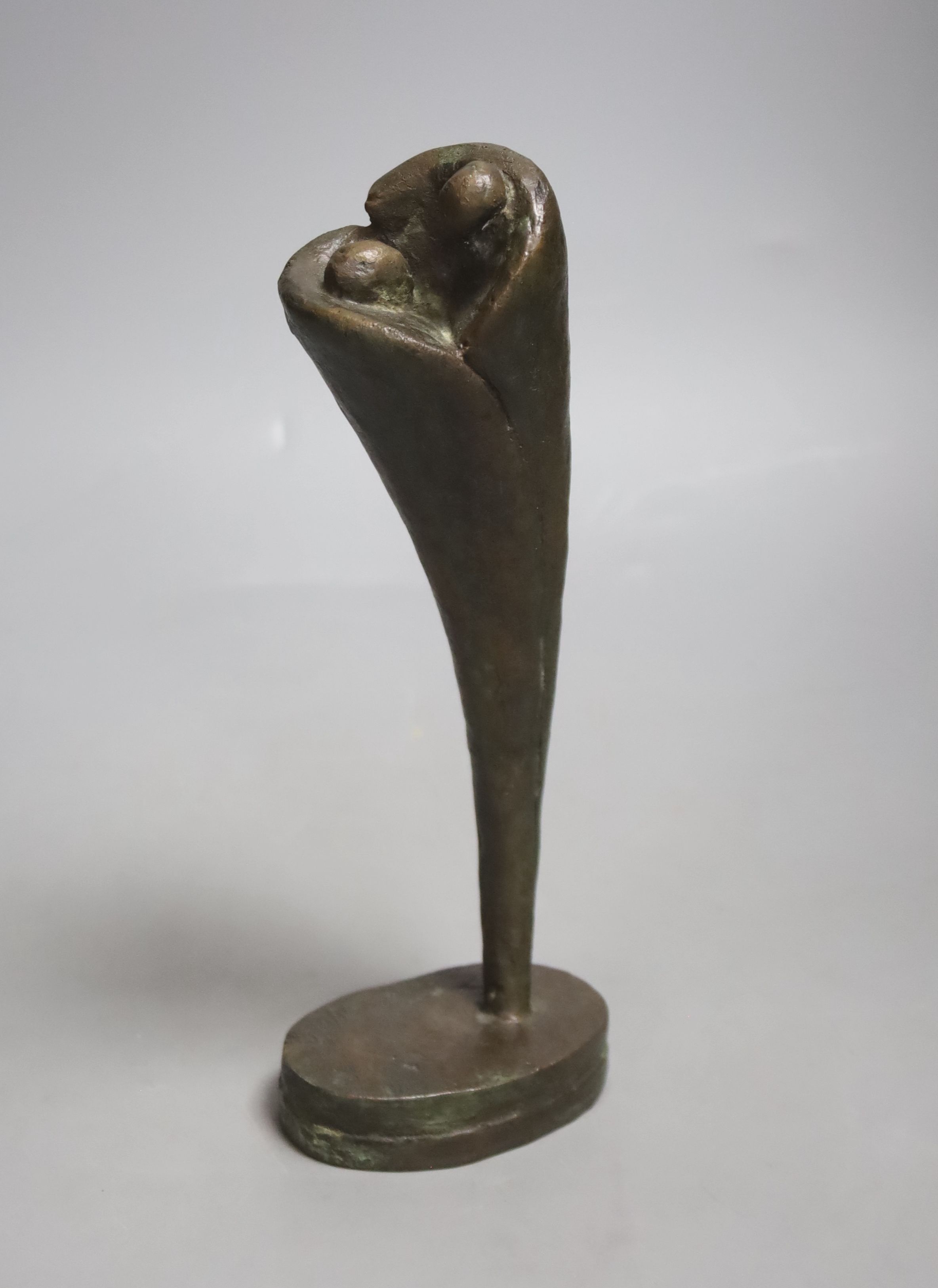 A Henry Moore style abstract figural bronze, indistinctly signed and dated, height 23cm