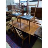 A mid century H McIntosh, extending teak dining suite comprising of table, six chairs and sideboard