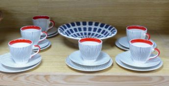 A Poole pottery dish and a set of six Broadhurst Harlem cup, saucers and plates
