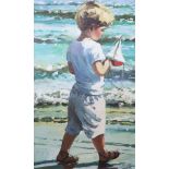 Sherree Valentine Daines, hand embellished canvas, The Red Toy Boat, 157/195, with COA, 39 x 24cm.