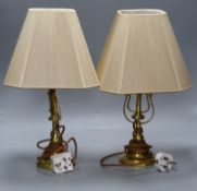 A pair of brass ship’s lamps, height 45cm