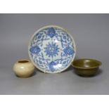 Three items of Chinese ceramic , largest 19cm diameter