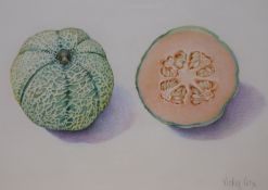 Vicky Cox (1943-1999), watercolour, Study of a melon, signed, 41 x 58cm