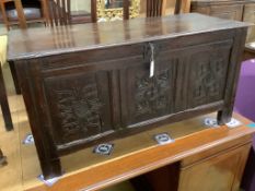 A 17th / 18th century oak coffer, width 114cm depth 47cm height 58cm