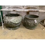 Two reconstituted stone garden planters, larger width 47cm