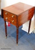 A George IV ebony strung mahogany Pembroke work table, 81 cm wide when open, 70.5 cm high, 52.5 cm