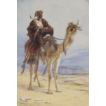 Elijah Walton (1832-1880), watercolour, Camel and Rider, signed, 50 x 34cm