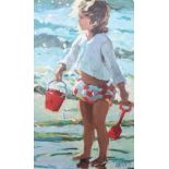 Sherree Valentine Daines, hand embellished canvas, Seaside Sandcastles, 143/195, with COA, 39 x
