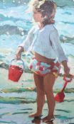 Sherree Valentine Daines, hand embellished canvas, Seaside Sandcastles, 143/195, with COA, 39 x