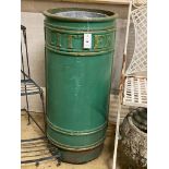 A green painted cast iron litter bin with zinc liner, height 86cm, diameter 40cm
