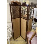 An Edwardian inlaid mahogany three fold dressing screen, height 178cm