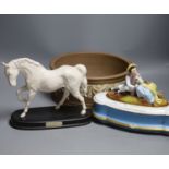 A Doulton silicon Lambeth planter, A Royal Doulton ‘Spirit of Freedom’ horse and a figural