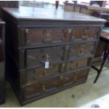 An early 18th century oak chest of four drawers, width 107cm,