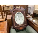 A George III style inlaid parcel gilt mahogany fret cut wall mirror, width 60cm, height 84cm